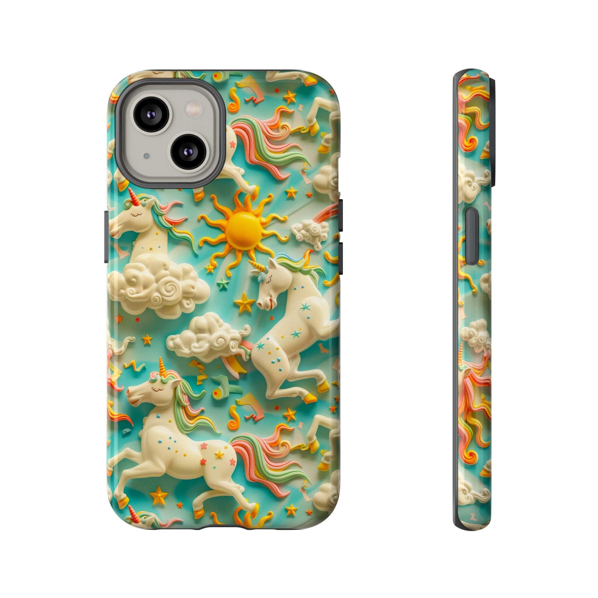 Colorful 3D Celestial Unicorn Tough Phone Case | Cute Unicorn Design For iPhone 15 14 13 12 11 | Pixel 8 7 Pro | Samsung S23 S24 Plus Ultra