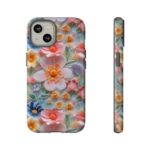 Jasne aksamitne kwiaty etui na telefon | 3D delikatne boho wiosenne kwiaty etui na telefon | iPhone | Pixel | Samsung | iPhone 15 zdjęcie 1