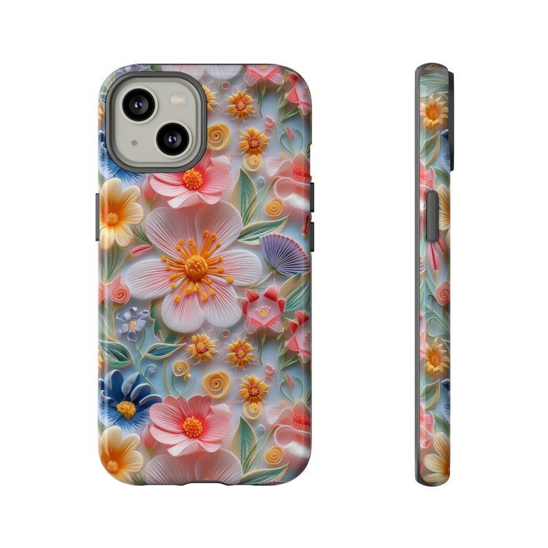 Jasne aksamitne kwiaty etui na telefon | 3D delikatne boho wiosenne kwiaty etui na telefon | iPhone | Pixel | Samsung | iPhone 15 zdjęcie 1