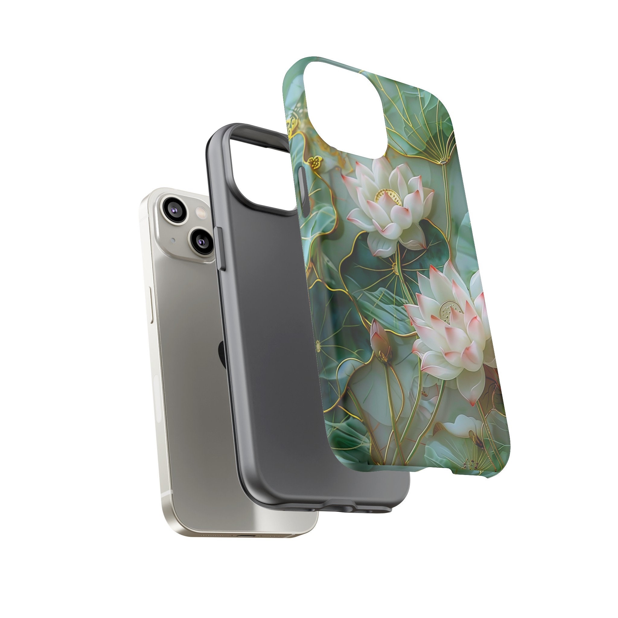 Emerald Green Marble Pink Lotus Floral Phone Case, iPhone 15 14 13 12 Pro Max, Google Pixel 8 7 Pro, Samsung Galaxy S24 S23 S22 Ultra Plus