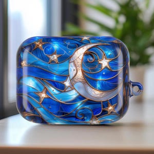 Étui de protection AirPod bleu céleste, soleil lune étoiles, personnalisé constellations du ciel de minuit AirPods housse pour écouteurs accessoire tendance