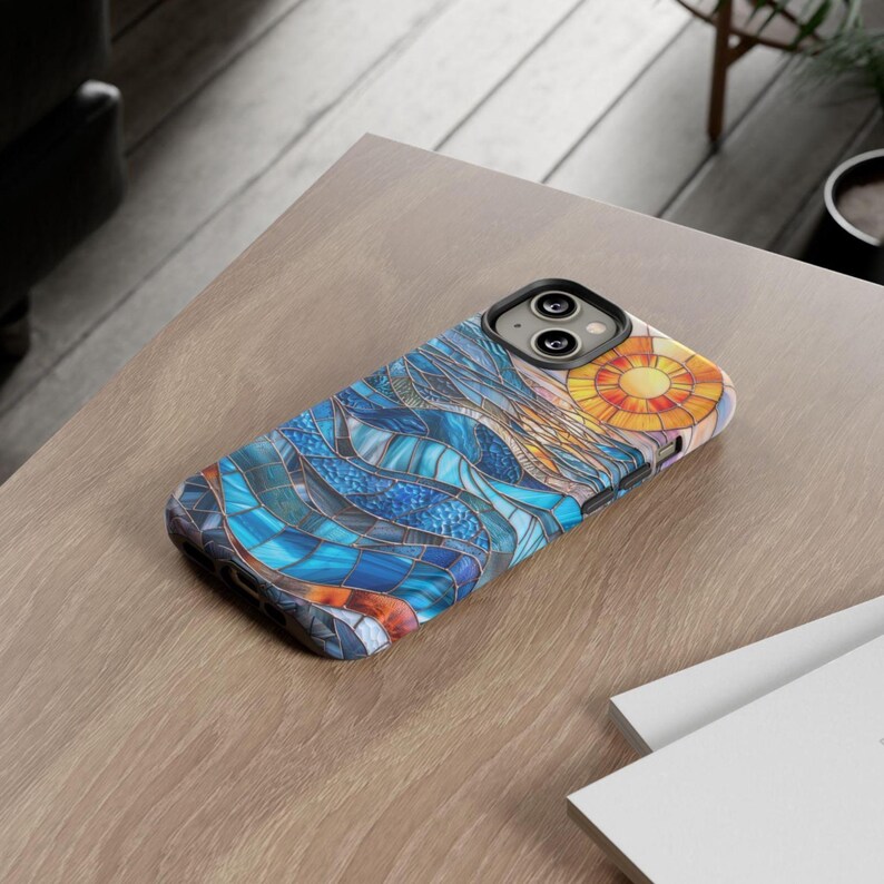 Faux Stained Glass Sunset Phone Case, Mosaic Sunray Ocean Phone Cover, iPhone Google Pixel Samsung Galaxy image 15