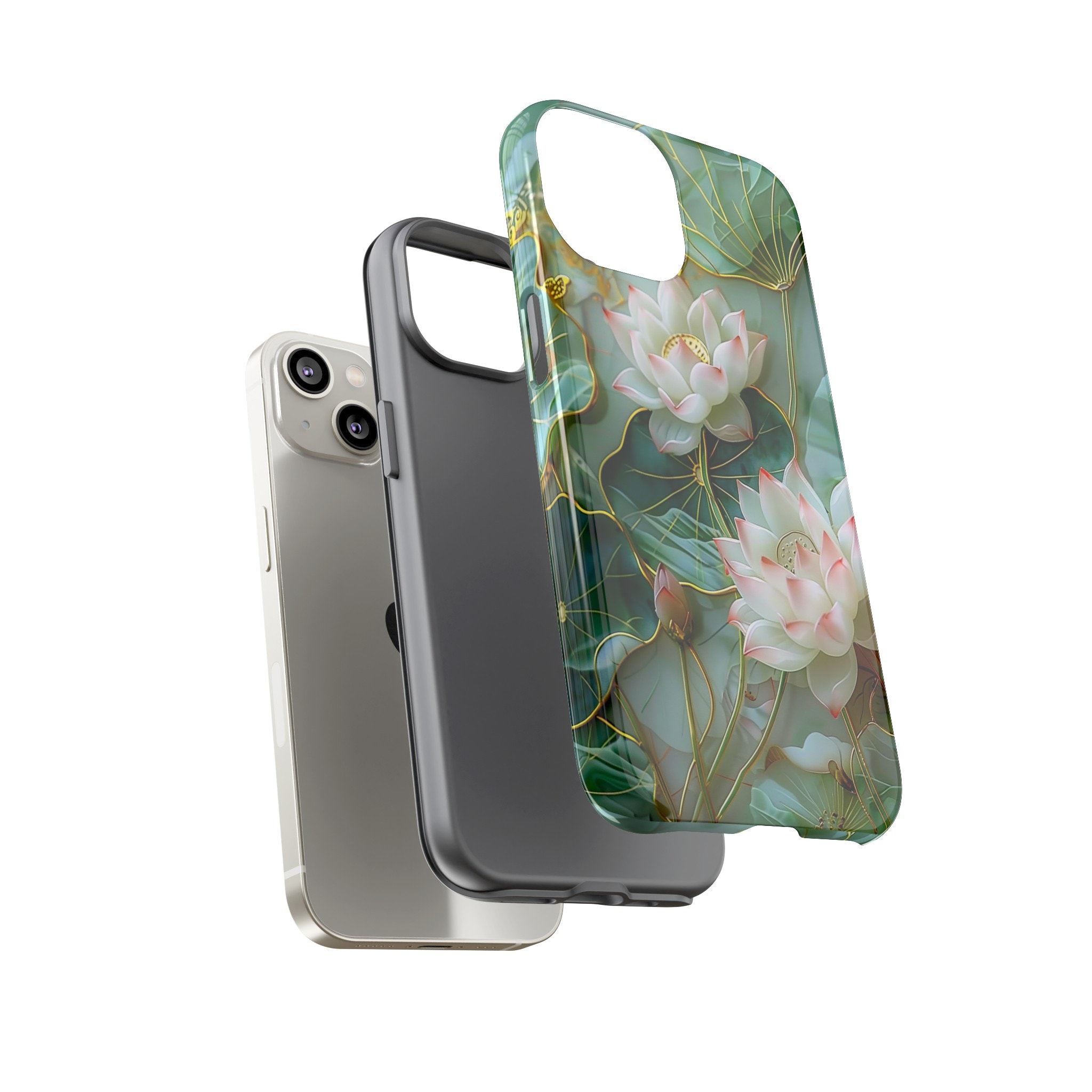 Emerald Green Marble Pink Lotus Floral Phone Case, iPhone 15 14 13 12 Pro Max, Google Pixel 8 7 Pro, Samsung Galaxy S24 S23 S22 Ultra Plus
