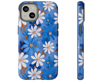 Sapphire Symphonie Frühling Daisy Handyhülle | Niedliche Blaue 3D Daisy Design Boho Blumen Handyhülle für iPhone | Pixel | Samsung | iPhone 15