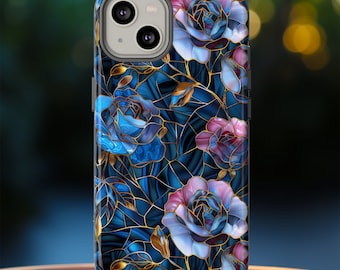Floral Stained Glass Phone Case | Stained Glass Effect Mosaic Flowers Design | iPhone 15 14 13 Pro Max | Pixel 8 7 | Samsung S24 S23 Ultra