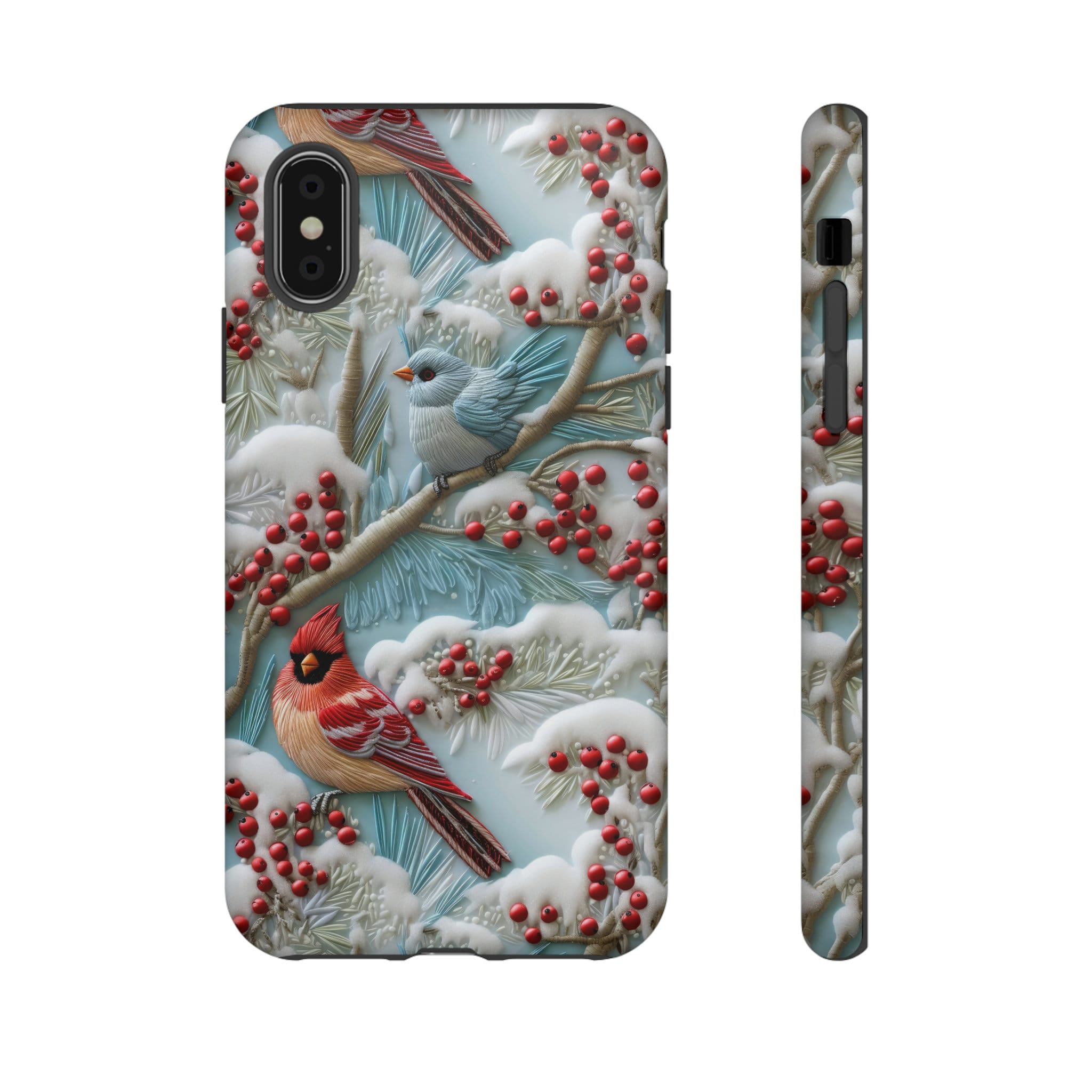 Birds Of A Feather Flock Together Winter Phone Case | Snowy Embroidery Effect Cardinal Bird Phone Cover For iPhone | Pixel | Samsung