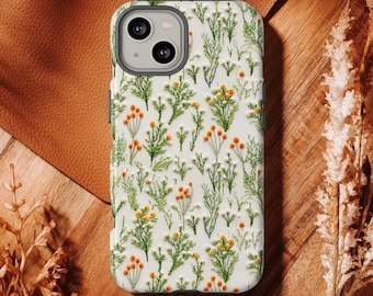 Wild Flower Embroidered Phone Case | Embroidery Look Floral Phone Cover Cottagecore iPhone Samsung Pixel | Dark Academia Goblincore