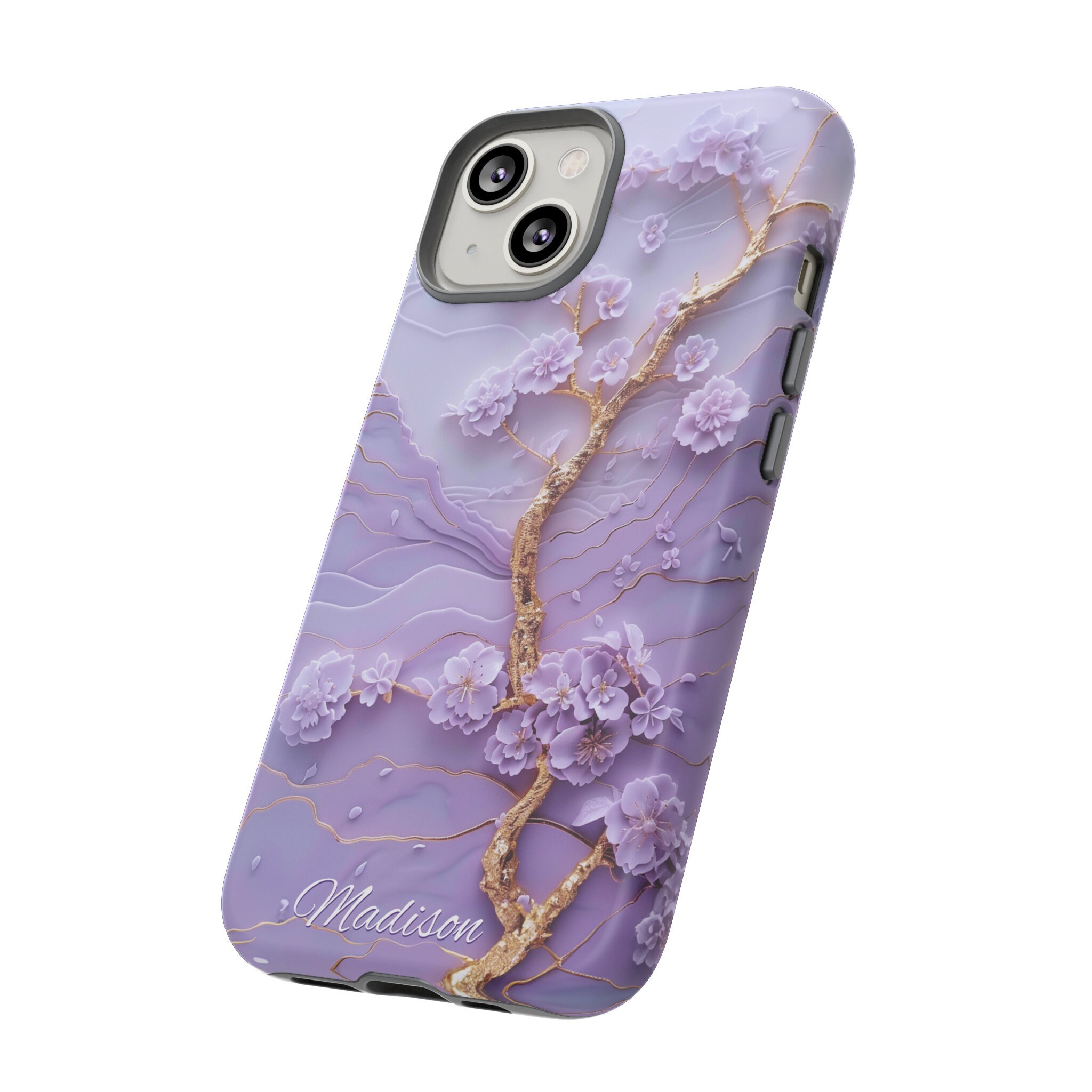 Custom Lavender Japanese Landscape Phone Case, 3D Purple Blossom Asian Art, iPhone 15 14 Pro Max, Pixel 8 Pro, Samsung S24 S23 Ultra Plus