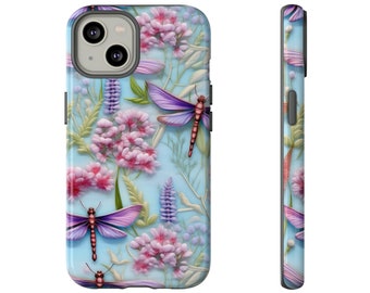 Garden Gala Dancing Dragonflies Phone Case | Embroidery Effect Boho Floral Dragonfly Phone Cover For iPhone | Pixel | Samsung