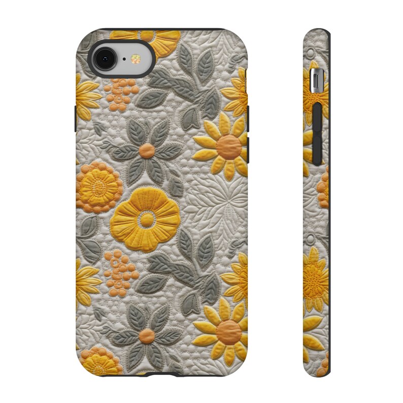Mellow Yellow Quilted Floral Phone Case Delicate Embroidery Effect Boho