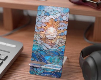 Stained Glass Sun Over Ocean Mobile Display Stand for Smartphones