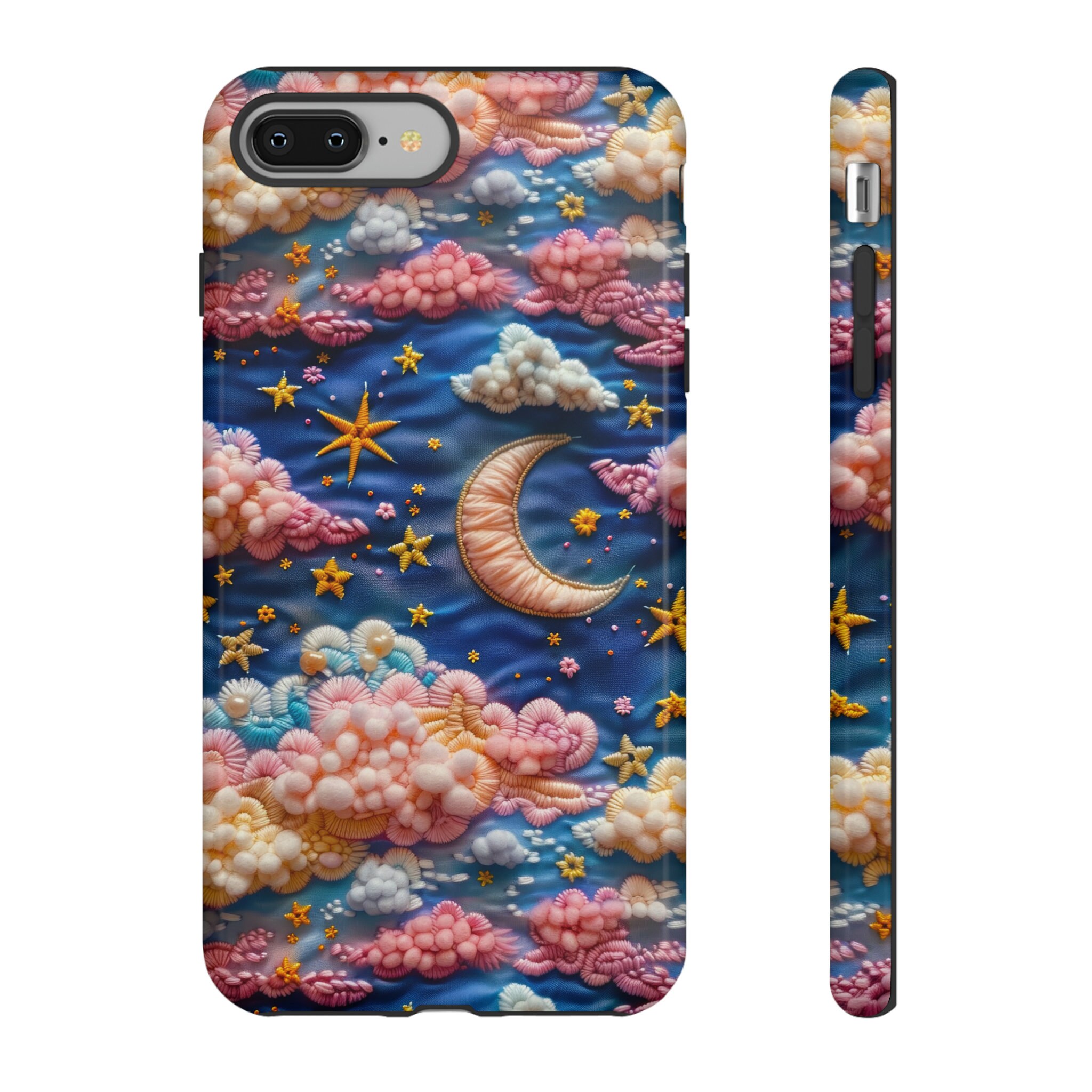 Astral Blossoms 3D Celestial Rainbow Embroidered Phone Case | Colorful Faux Embroidery 3D Stars & Moon Phone Cover For iPhone Samsung Pixel