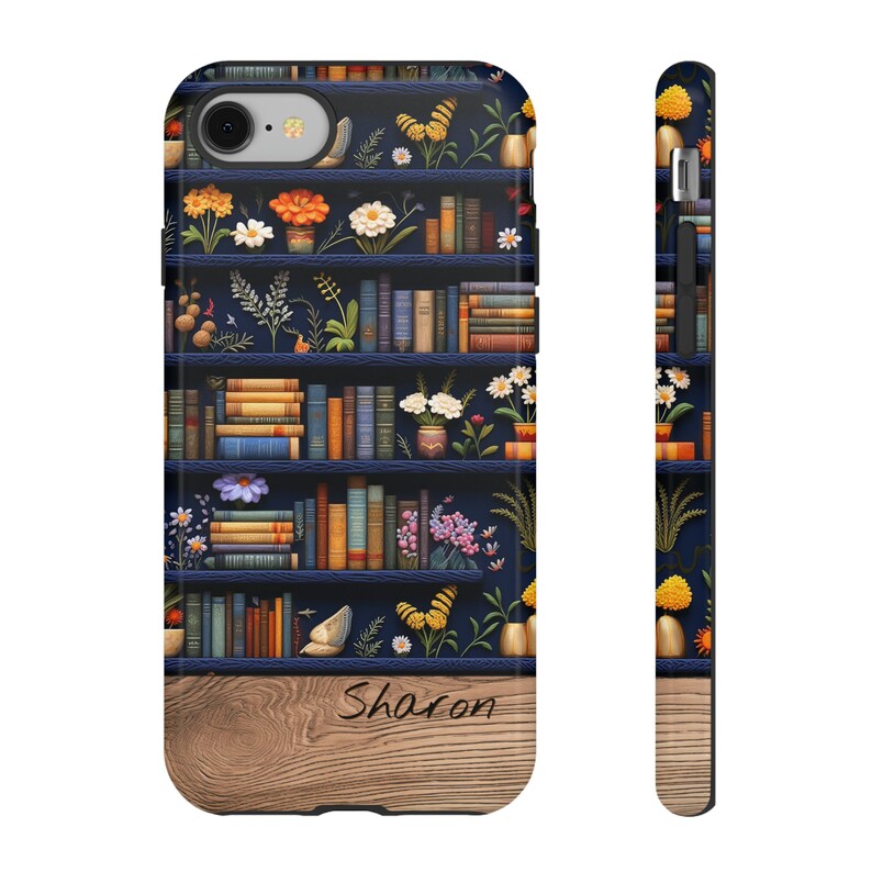 Book Lover Personalized Embroidery Bookshelf Phone Case For iPhone Galaxy Pixel | Cottagecore Bookshelf Design Gift For Book Lovers image 6