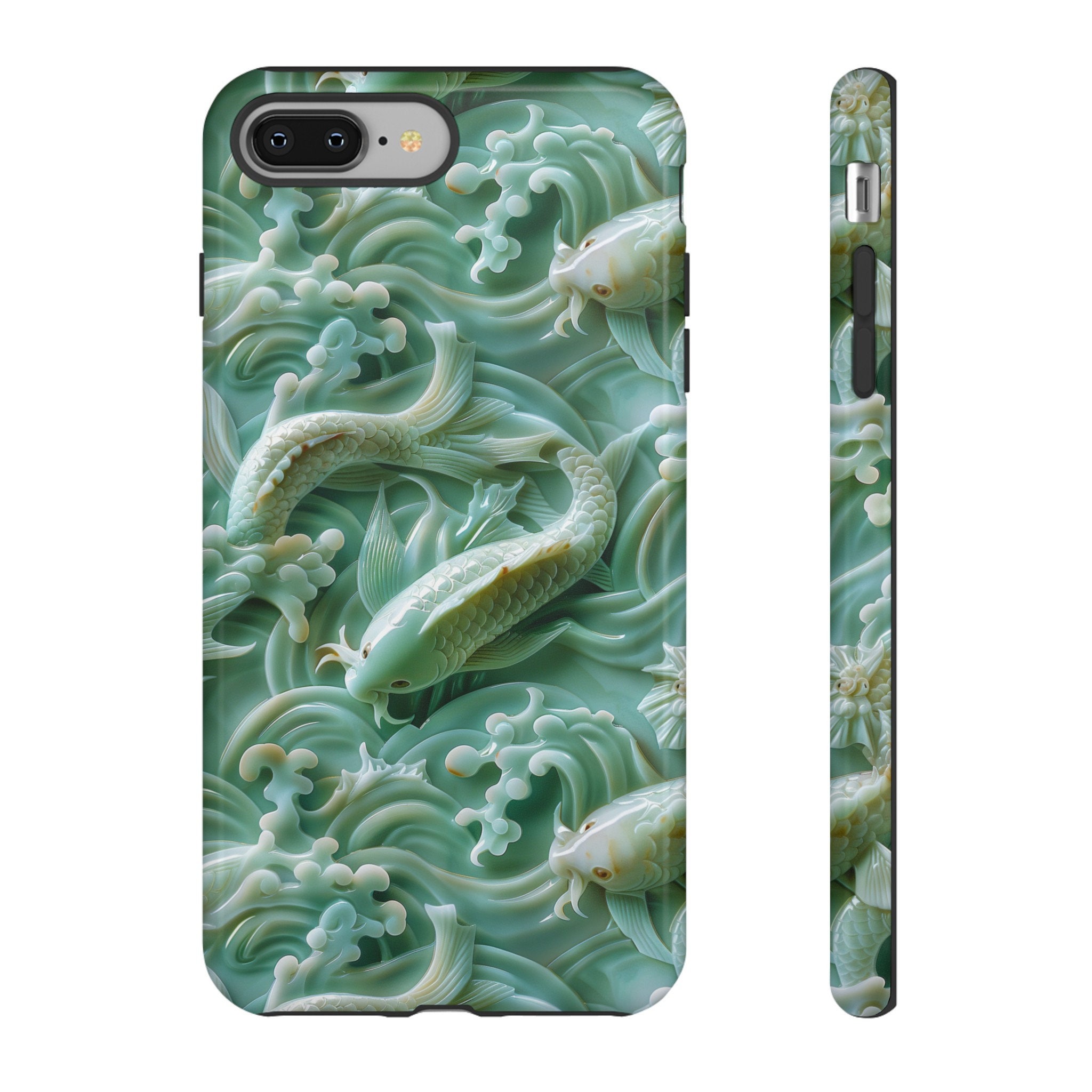 Asian Jade Carving Koi Phone Case | 3D Marble Fish Landscape | iPhone 15 14 Pro Max | Google Pixel 8 7 Pro | Samsung Galaxy S24 S22 Ultra