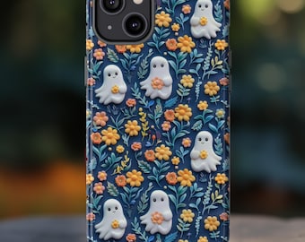 Sött blommigt spöke-telefonskal, 3D-lera spöken i blommor Halloween-telefonskal, iPhone Pro Max, Google Pixel Pro, Samsung Galaxy Plus Ultra