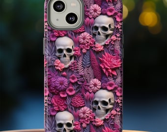 Valentines Skeletons In Bloom Phone Case | Embroidered Valentines Day Cottagecore Floral Skull Phone Cover For iPhone | Pixel | Samsung