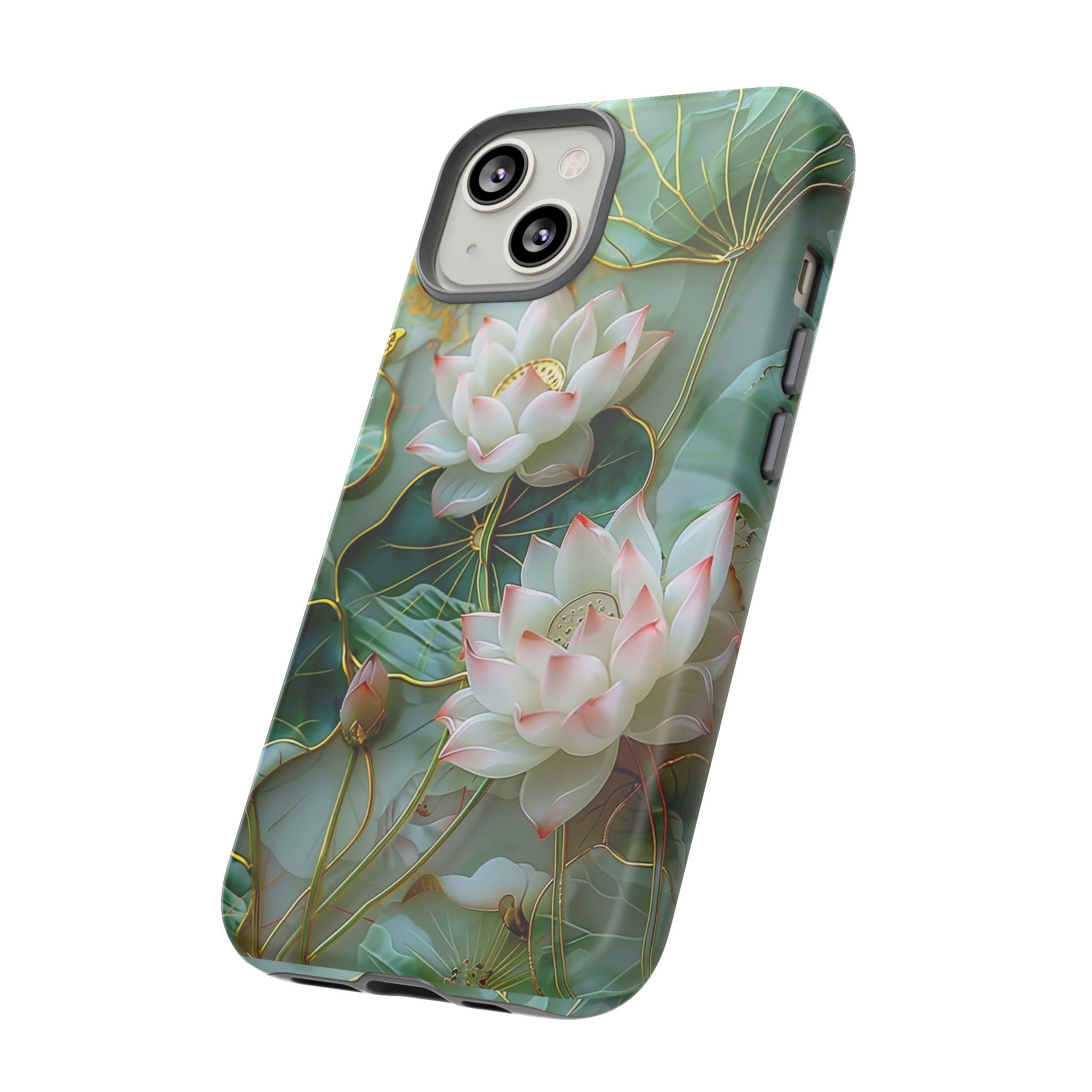 Emerald Green Marble Pink Lotus Floral Phone Case, iPhone 15 14 13 12 Pro Max, Google Pixel 8 7 Pro, Samsung Galaxy S24 S23 S22 Ultra Plus