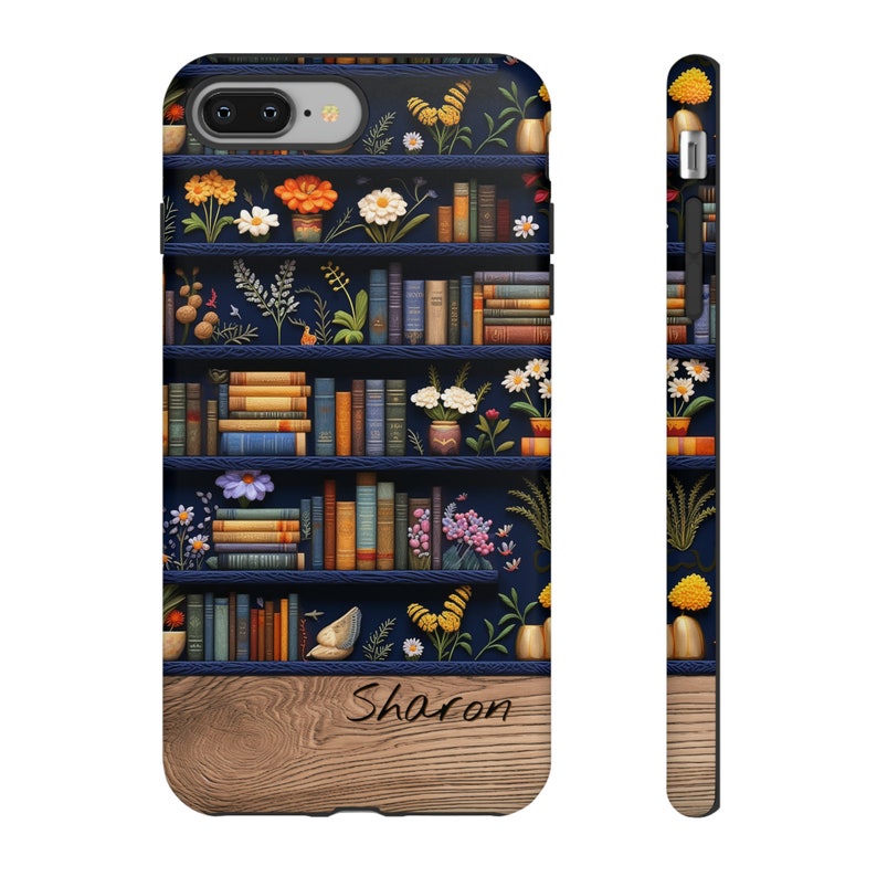 Book Lover Personalized Embroidery Bookshelf Phone Case For iPhone Galaxy Pixel | Cottagecore Bookshelf Design Gift For Book Lovers image 9