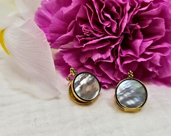 Tahina | 18K Gold Plated Mother of Pearl Earrings | Front-to-back Earrings | Natural mother-of-pearl | Gift for her