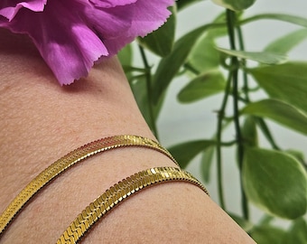 Sinope | Snake chain bracelet in 18K Gold | Herringbone bracelet | Customizable bracelet | Minimalist Style | Gift for Her