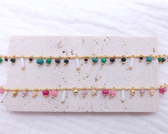 Olivie | Chaîne de cheville en Perles pendantes | Chevillère en Or 18K | Bijoux de Plage | Bijoux de Corps Bohème | Cadeau pour Elle