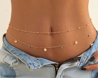 Maria | Goldene Taillenkette | Perlen-Bauch-Halskette | Anpassbarer Strandschmuck | Boho-Stil | Geschenk für Sie