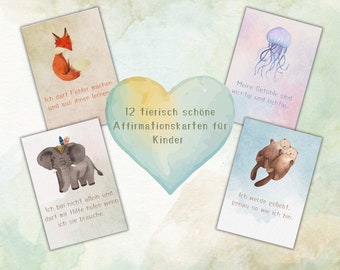 12 affirmatiekaarten voor kinderen, kindergelukkaarten, aanmoedigingskaarten