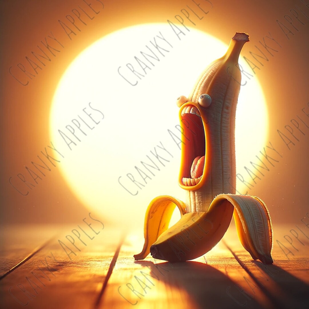Screaming Banana Digital Art Hilarious Ugly Fruit Printable PNG File
