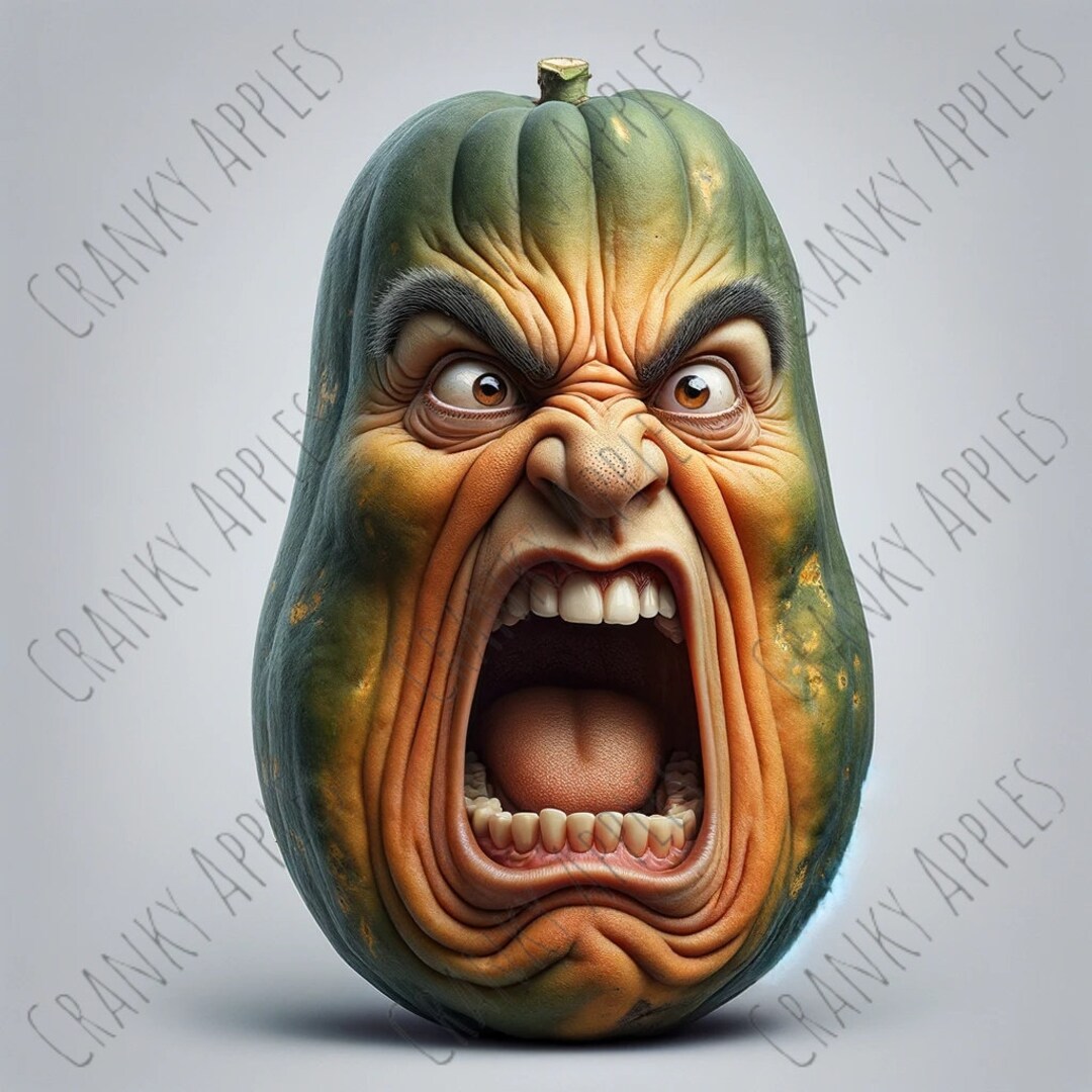 Silly Funny Screaming Papaya Digital Art Hilarious Ugly Fruits