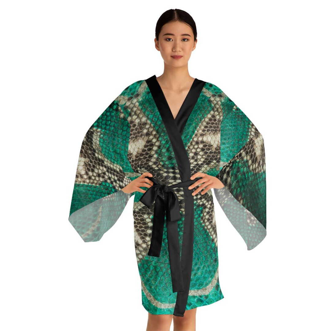 Teal Snake Skin Print Kimono Robe | All-over-print Long Sleeve - Etsy