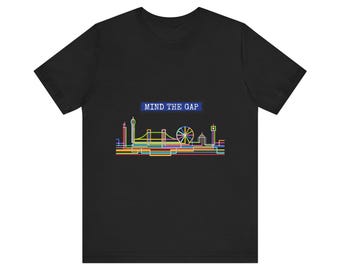 Mind the Gap Graphic Tee, Unisex Short Sleeve T-Shirt, Perfect Gift for Travelers, Casual Wear, Fun Statement Shirt, Tourist Souvenir