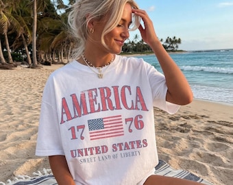 Retro Amerika 4 juli-shirt, preppy oversized VS-T-shirt, esthetisch patriottisch comfortkleuren, leuke zomermode, vintage Amerikaans