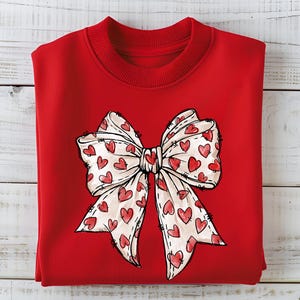 Coquette Valentine&#39;s Day Heart Bow Sweatshirt, Retro Valentine Shirt, Cute Bow T-shirt Gift, Coquette Bow Valentine&#39;s Day Gift