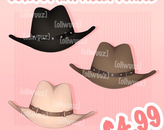 HQ Cowboy Hat Vtuber Asset Bundle, Vtuber Cool Accessory, Un-Rigged Vtuber Facial Item Ready to Use, Vtuber Country Asset, Cute Vtuber Asset