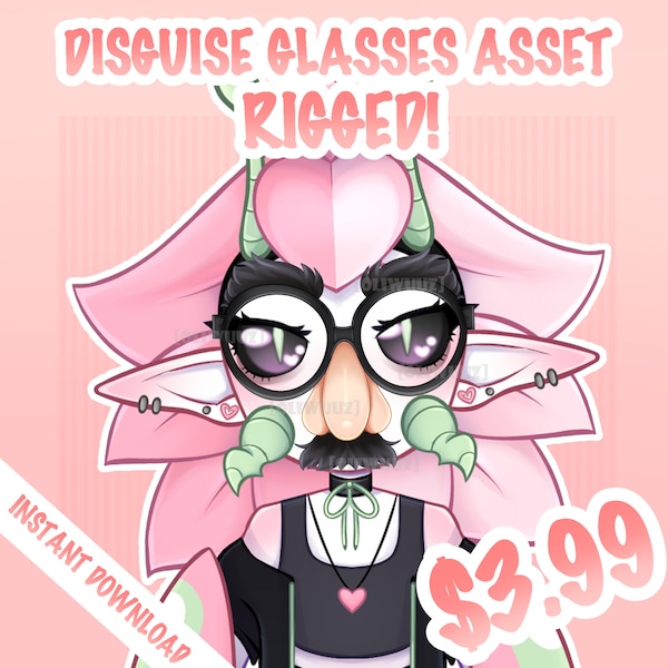 HQ Funny Disguise Glasses Mustache Asset, Vtuber Accessory, Rigged Vtuber Face Item Ready to Use, Vtuber Funny Asset, Cute Vtuber Asset