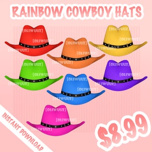 HQ RGB Cowboy Hat Vtuber Asset Bundle, Vtuber Accessory, Un-Rigged Vtuber Facial Item Ready to Use, Vtuber Country Asset, Cute Vtuber Asset