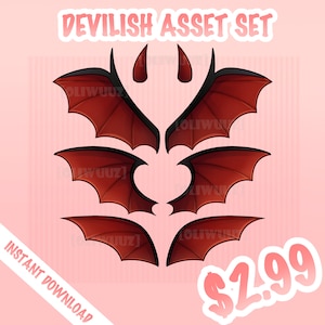HQ Demon Wings Asset, Vtuber Accessory, UnRigged Vtuber Back Item Ready to Use, Vtuber Funny Asset, Cute Vtuber Funny Asset, Cute Vtuber