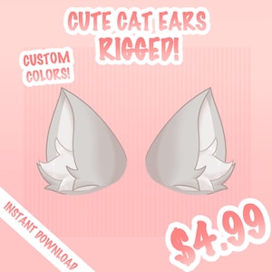 HQ Cute Rigged Cat Ears Asset, Vtuber Accessory, Rigged Vtuber Head Item Ready to Use, Vtuber Cute Animal Asset, Cute Vtuber Funny Asset