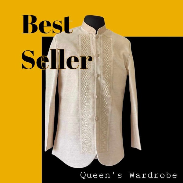 Coat Barong Tagalog Chinese Collar Zigzag Design