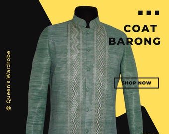Coat Barong Tagalog Chinese Collar Sage Green Zigzag