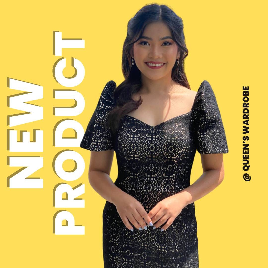 Modern Black Filipiniana Butterfly Sleeve Dress Canada