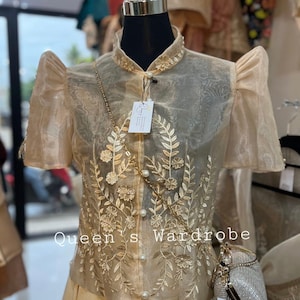 Chinese Collar Filipiniana Organza Top with Imelda Sleeves