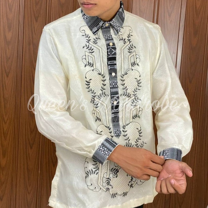 Traditional Barong Tagalog Sports Collar Piña Organza Inabel Ethnic ...