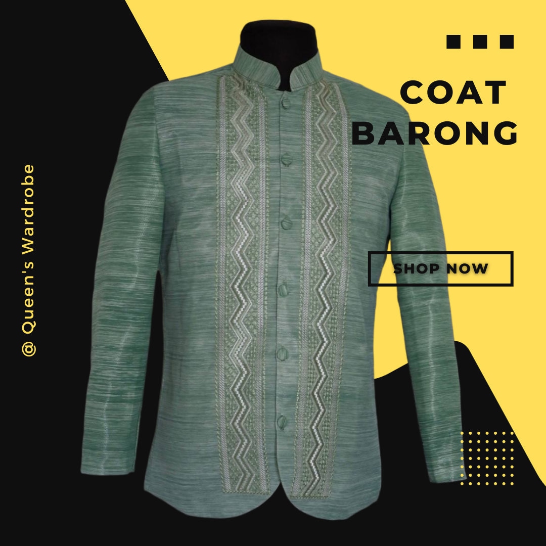Coat Barong Tagalog Chinese Collar Sage Green Zigzag Etsy