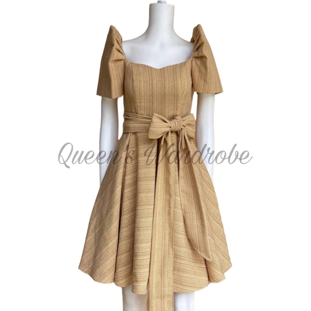 Knee Length Nudish Brown Filipiniana Dress/Gown With Detatchable Ribbon