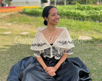 Traditional Filipiniana Maria Clara Alampay with Black Skirt