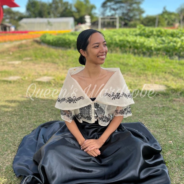 Traditional Filipiniana Maria Clara Alampay with Black Skirt