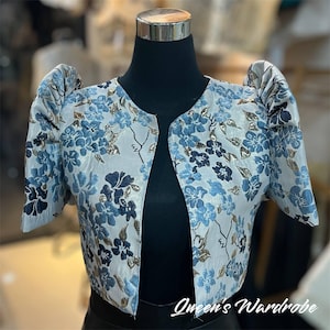 Blue Floral Filipiniana Bolero Imelda Sleeves