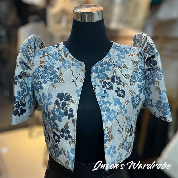 Blue Floral Filipiniana Bolero Imelda Sleeves