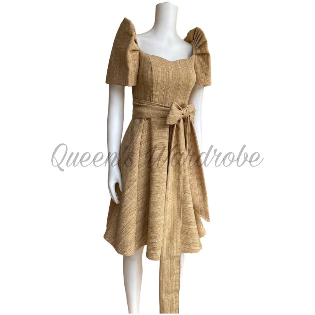 Knee Length Nudish Brown Filipiniana Dress/Gown With Detatchable Ribbon